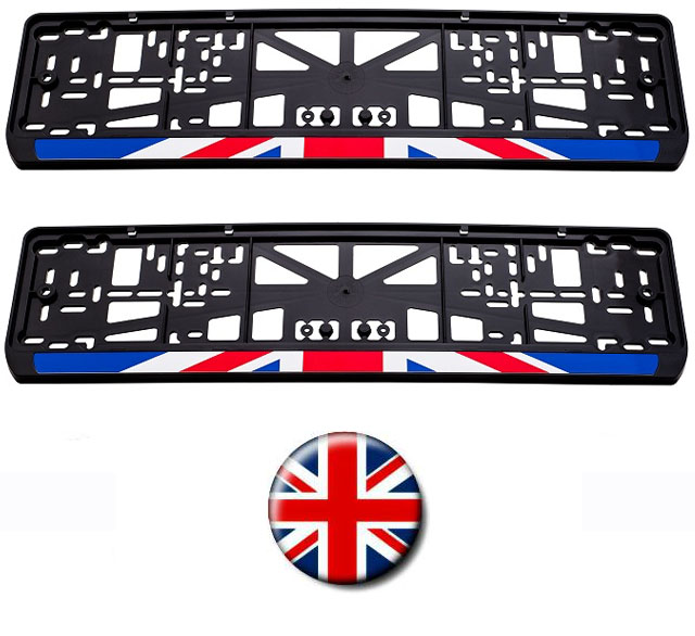Рамки номерного знака Английский флаг, пластиковые, комплект: 2 рамки, 4 хромированных самореза