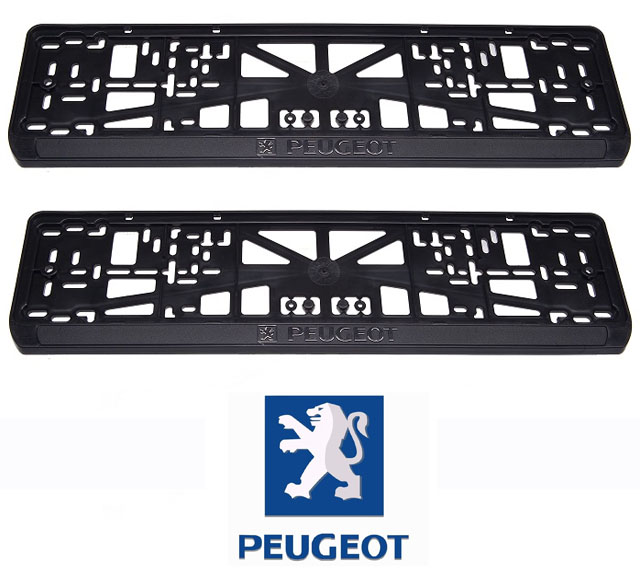 Рамки номерного знака Peugeot, пластиковые, комплект: 2 рамки, 4 хромированных самореза