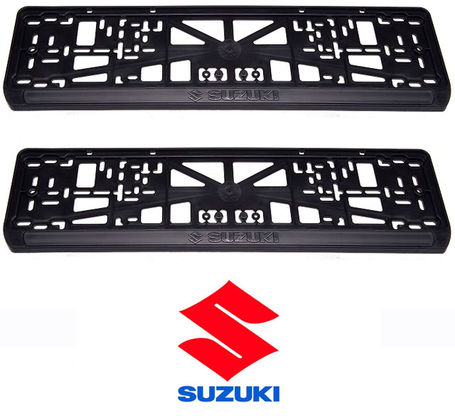 Рамки номерного знака Suzuki, пластиковые, комплект: 2 рамки, 4 хромированных самореза