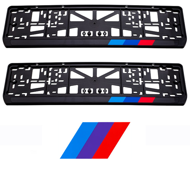 Рамки номерного знака BMW M (три полоски), пластиковые, комплект: 2 рамки, 4 хромированных самореза