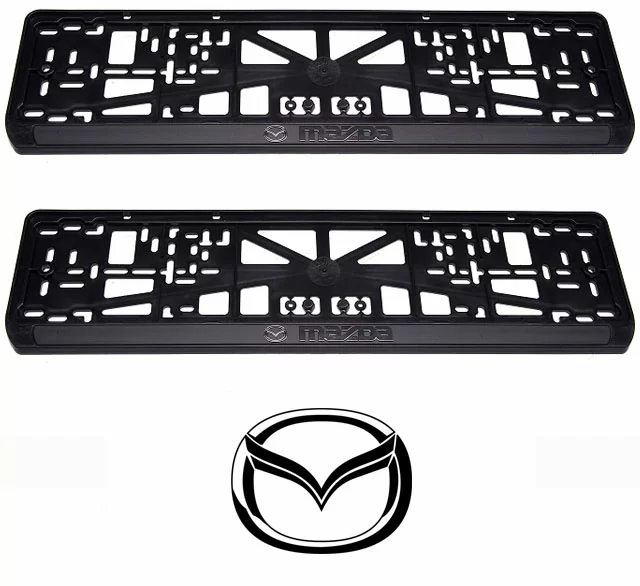 Рамки номерного знака Mazda, пластиковые, комплект: 2 рамки, 4 хромированных самореза