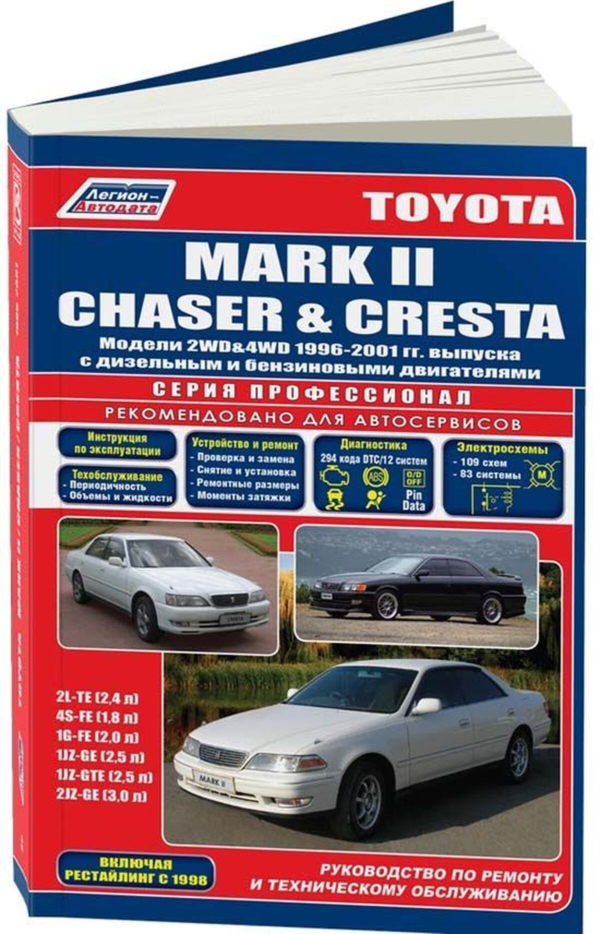 TOYOTA MARK II / CHASER / CRESTA 2WD и 4WD бензин / дизель 1996-2001 г.в. - подробное руководство по техническому обслуживанию и ремонту, инструкция по эксплуатации, электрические схемы