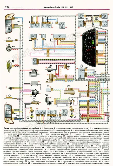 Scheme of electrical equipment of a car with a sedan body (Lada Kalina Hatchback